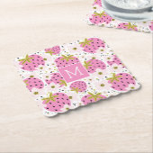 Rosa Erdbeeren Custom Monogram Untersetzer (angewinkelt)
