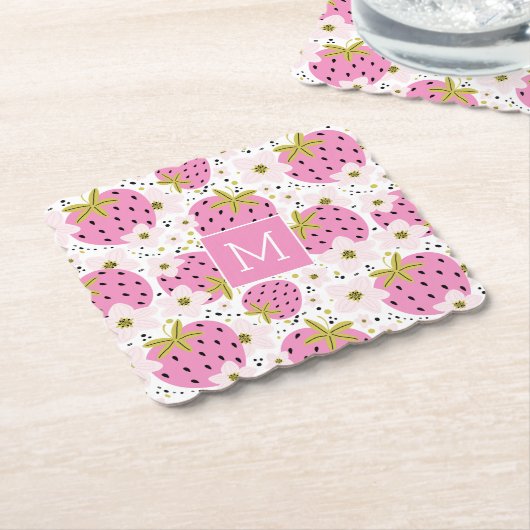 Rosa Erdbeeren Custom Monogram Untersetzer (angewinkelt)