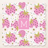 Rosa Erdbeeren Custom Monogram Untersetzer (Vorderseite)