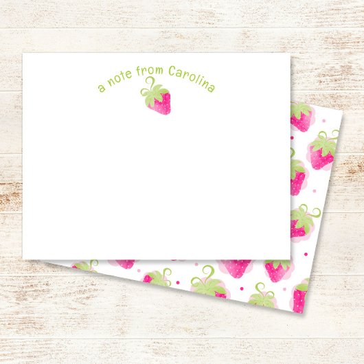Rosa Erdbeeren & Dots Niedlich Girly Note Card Mitteilungskarte