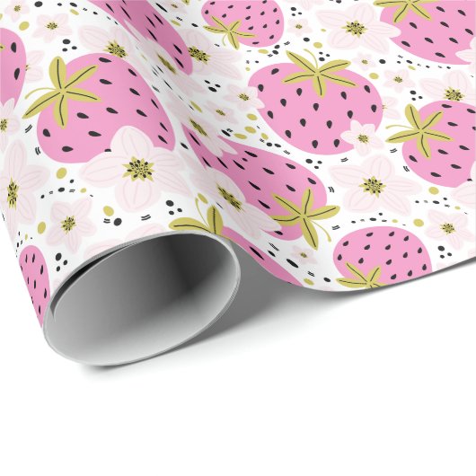 Rosa Erdbeeren Geschenkpapier (Rolleneckpunkt)