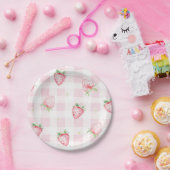 Rosa Erdbeeren Gingham Beere Erster 1. Geburtstag Pappteller (Party)
