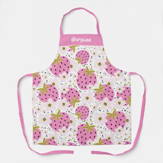 Rosa Erdbeeren Individuelle Name Schürze (Vorderseite)