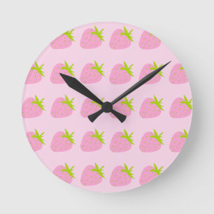 Rosa Erdbeeren Runde Wanduhr