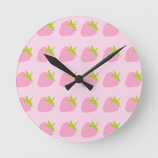 Rosa Erdbeeren Runde Wanduhr (Vorderseite)