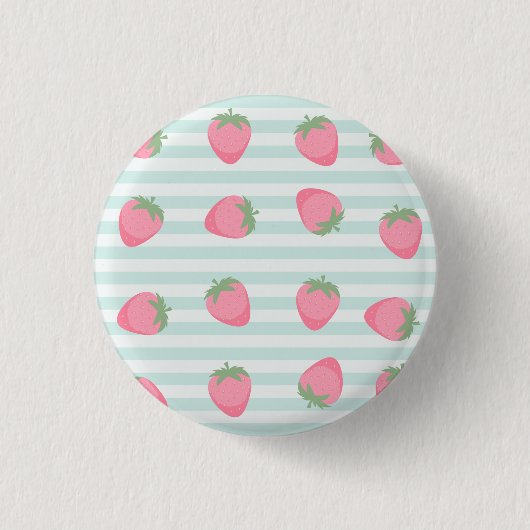 Rosa Erdbeeren Streifen Button (Vorderseite)