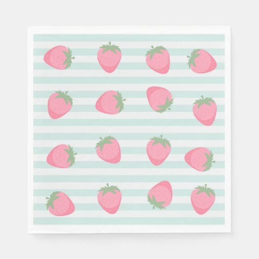 Rosa Erdbeeren Streifen Serviette (Vorderseite)