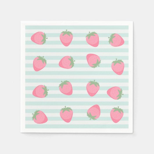Rosa Erdbeeren Streifen Serviette (Vorderseite)