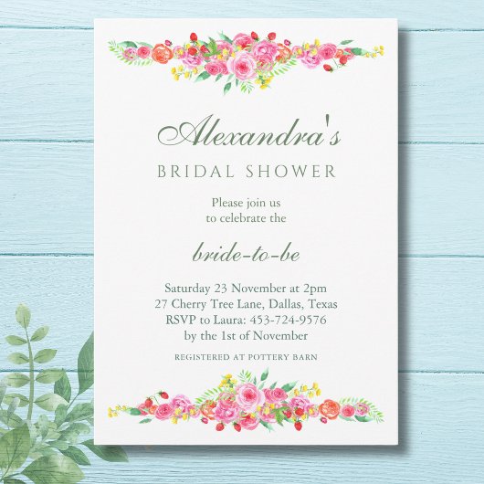 Rosa Erdbeeren und Peony-Brautparty Einladung