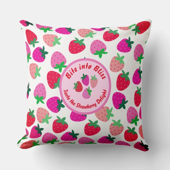 Rosa Erdbeerfeld Sommer Bauer Naturfrucht Kissen (Vorderseite)