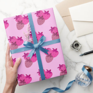 Rosa Erdbeerfeld Sommer niedliche Naturfrüchte Geschenkpapier