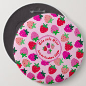 Rosa Erdbeerfeld Sommergebäck Naturfrüchte Button (Vorne & Hinten)