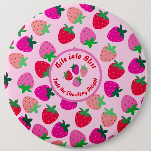Rosa Erdbeerfeld Sommergebäck Naturfrüchte Button (Vorderseite)
