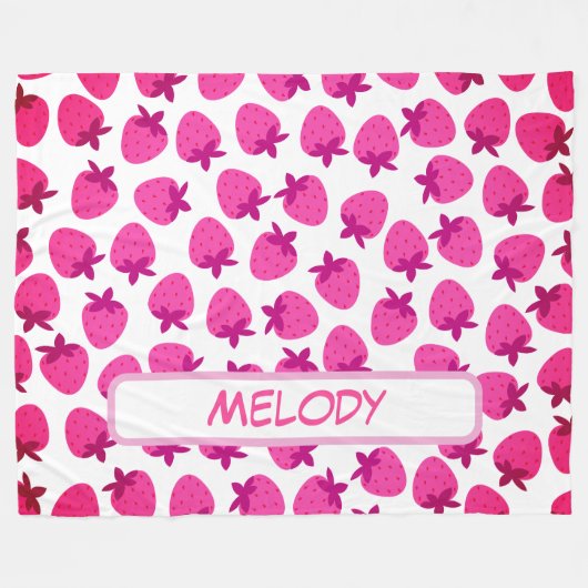 Rosa Erdbeerfeld Sommergebäck Naturfrüchte Fleecedecke (Vorderseite (Horizontal))