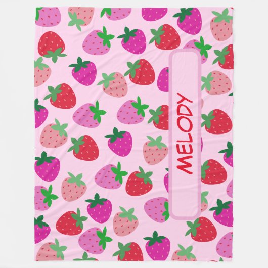 Rosa Erdbeerfeld Sommergebäck Naturfrüchte Fleecedecke (Vorderseite)