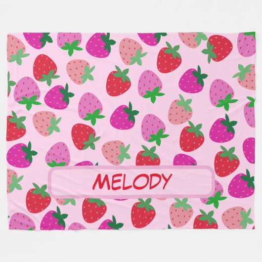 Rosa Erdbeerfeld Sommergebäck Naturfrüchte Fleecedecke (Vorderseite (Horizontal))
