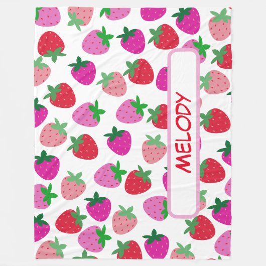 Rosa Erdbeerfeld Sommergebäck Naturfrüchte Fleecedecke (Vorderseite)