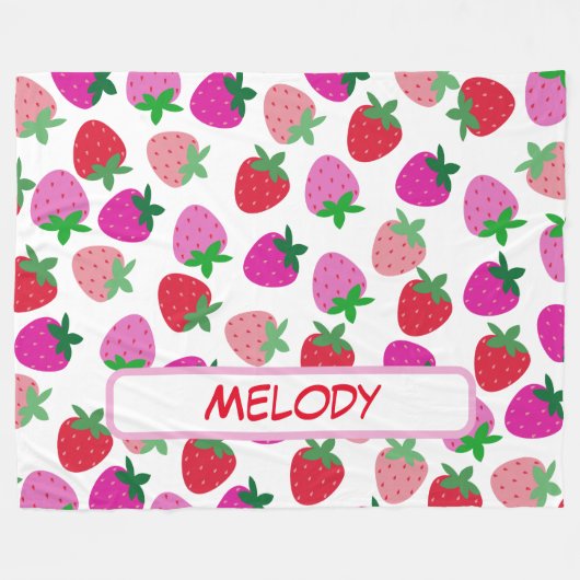 Rosa Erdbeerfeld Sommergebäck Naturfrüchte Fleecedecke (Vorderseite (Horizontal))
