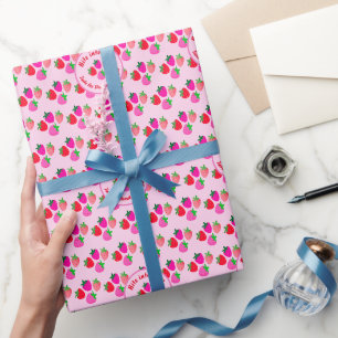 Rosa Erdbeerfeld Sommergebäck Naturfrüchte Geschenkpapier