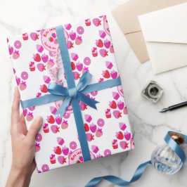 Rosa Erdbeerfeld Sommergebäck Naturfrüchte Geschenkpapier