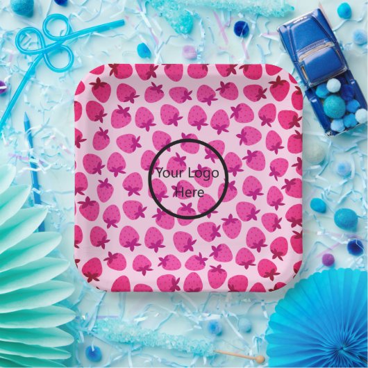 Rosa Erdbeerfeld Sommergebäck Naturfrüchte Pappteller (Party)