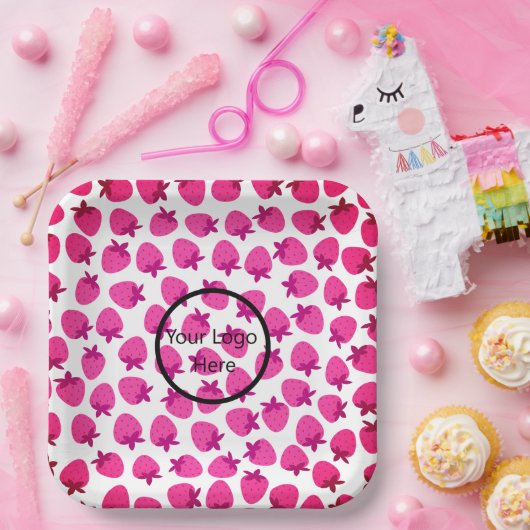 Rosa Erdbeerfeld Sommergebäck Naturfrüchte Pappteller (Party)