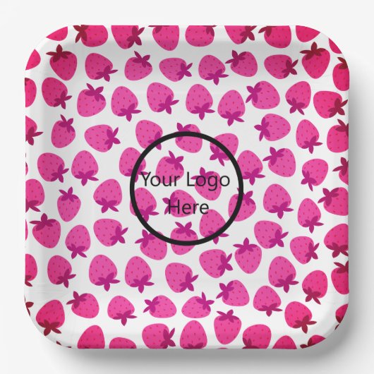 Rosa Erdbeerfeld Sommergebäck Naturfrüchte Pappteller (Vorderseite)