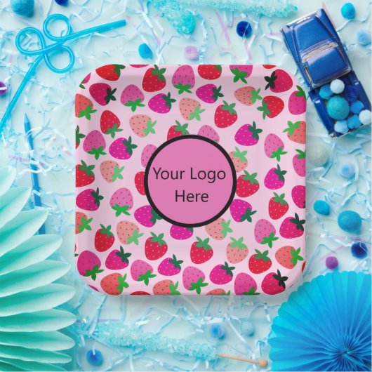 Rosa Erdbeerfeld Sommergebäck Naturfrüchte Pappteller (Party)