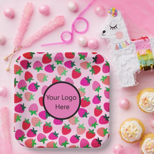 Rosa Erdbeerfeld Sommergebäck Naturfrüchte Pappteller (Party)