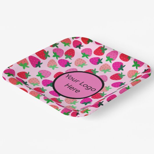 Rosa Erdbeerfeld Sommergebäck Naturfrüchte Pappteller (Gewinkelt)
