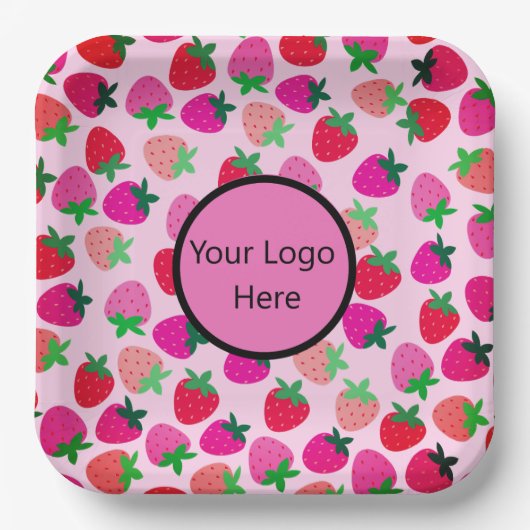 Rosa Erdbeerfeld Sommergebäck Naturfrüchte Pappteller (Vorderseite)