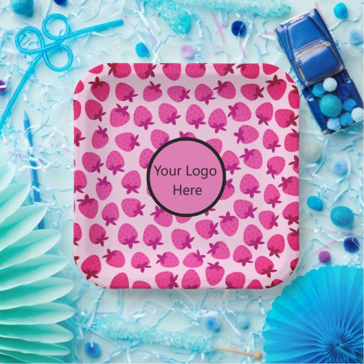 Rosa Erdbeerfeld Sommergebäck Naturfrüchte Pappteller (Party)