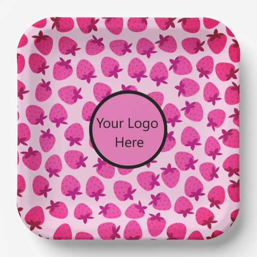 Rosa Erdbeerfeld Sommergebäck Naturfrüchte Pappteller (Vorderseite)