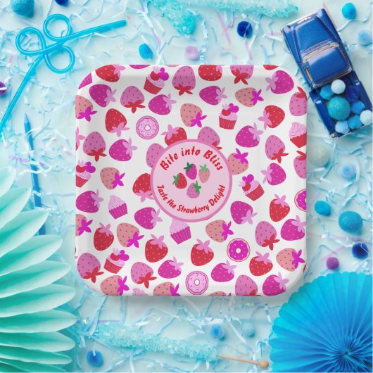 Rosa Erdbeerfeld Sommergebäck Naturfrüchte Pappteller (Party)