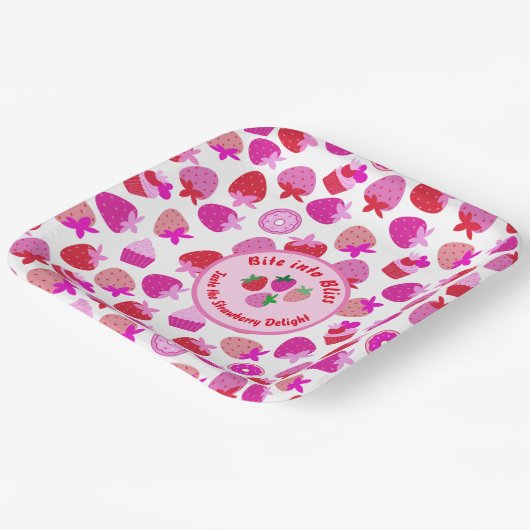 Rosa Erdbeerfeld Sommergebäck Naturfrüchte Pappteller (Gewinkelt)