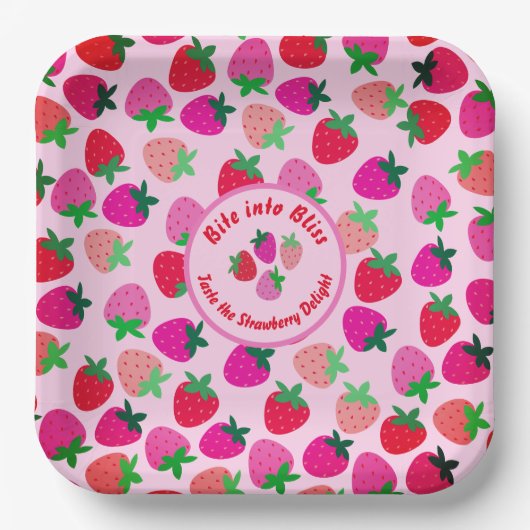 Rosa Erdbeerfeld Sommergebäck Naturfrüchte Pappteller (Vorderseite)
