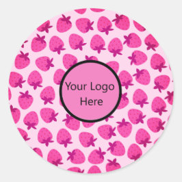 Rosa Erdbeerfeld Sommergebäck Naturfrüchte Runder Aufkleber