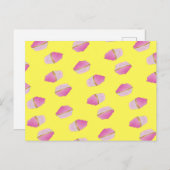 Rosa Erdbeerkuchen auf gelb Postkarte (Vorne/Hinten)