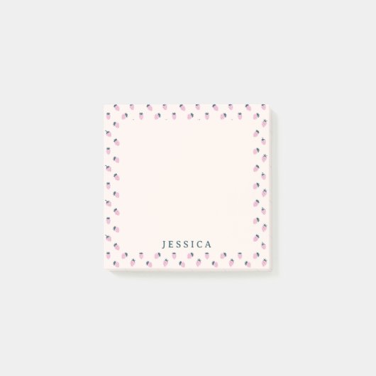 Rosa Erdbeermuster, individuelle Name Post-it Klebezettel (Vorderseite)