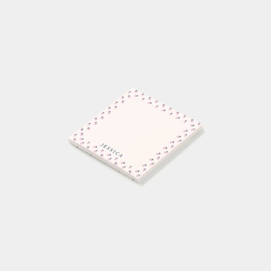 Rosa Erdbeermuster, individuelle Name Post-it Klebezettel (angewinkelt)