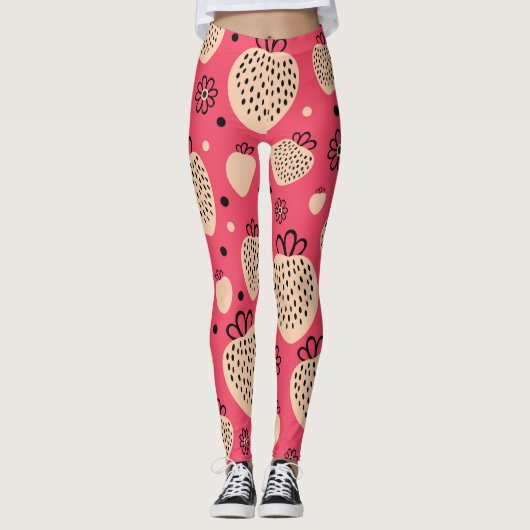 Rosa Erdbeermuster: nahtloses, süßes Design Leggings (Vorderseite)