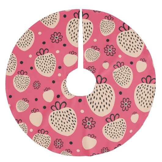 Rosa Erdbeermuster: nahtloses, süßes Design Polyester Weihnachtsbaumdecke (Vorderseite)
