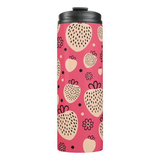 Rosa Erdbeermuster: nahtloses, süßes Design Thermosbecher (Vorderseite)
