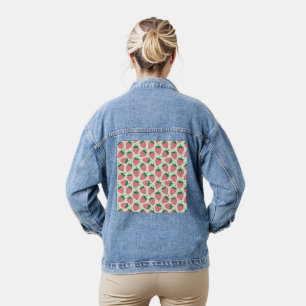 Rosa Erdbeersommer-Muster Jeansjacke