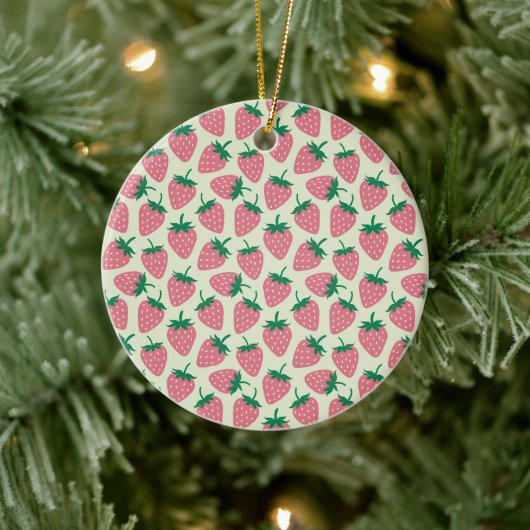 Rosa Erdbeersommer-Muster Keramik Ornament (Baum)
