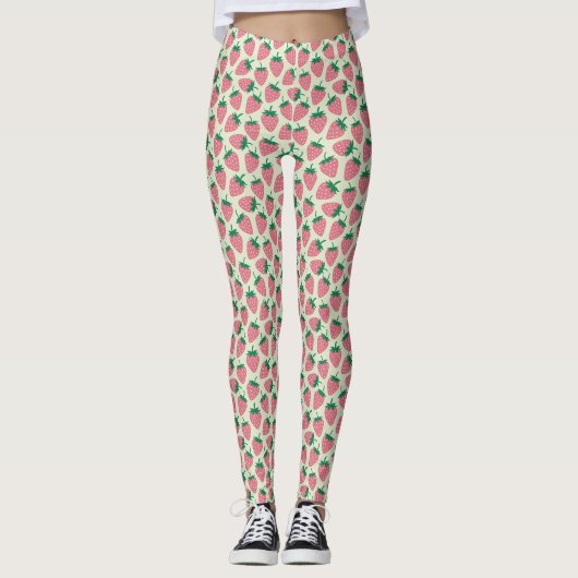 Rosa Erdbeersommer-Muster Leggings (Vorderseite)