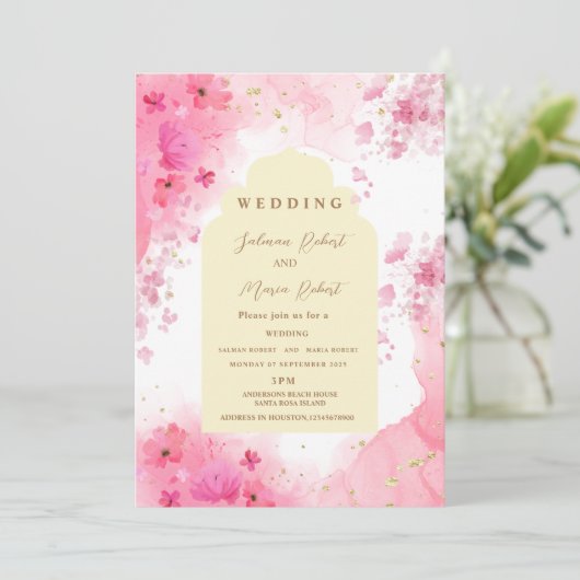 Rosa erdfarbene Blume indianischer Hochzeit Einladung (Stehend Vorderseite)