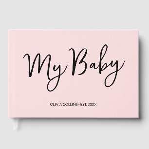 Rosa Erinnerungsbabybuch mit Schriftzug für die Mu Gästebuch