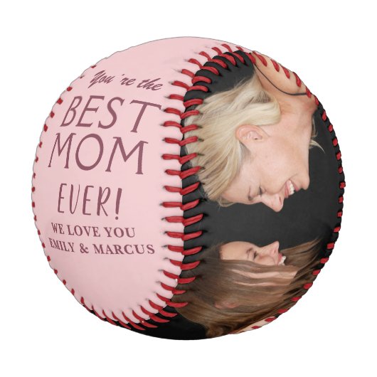 Rosa Erröten Beste Mutter Muttertag 2 Foto Baseball (Schrägansicht)
