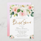 Rosa erröten BlumenBrautpartyeinladung Einladung (Vorne/Hinten)